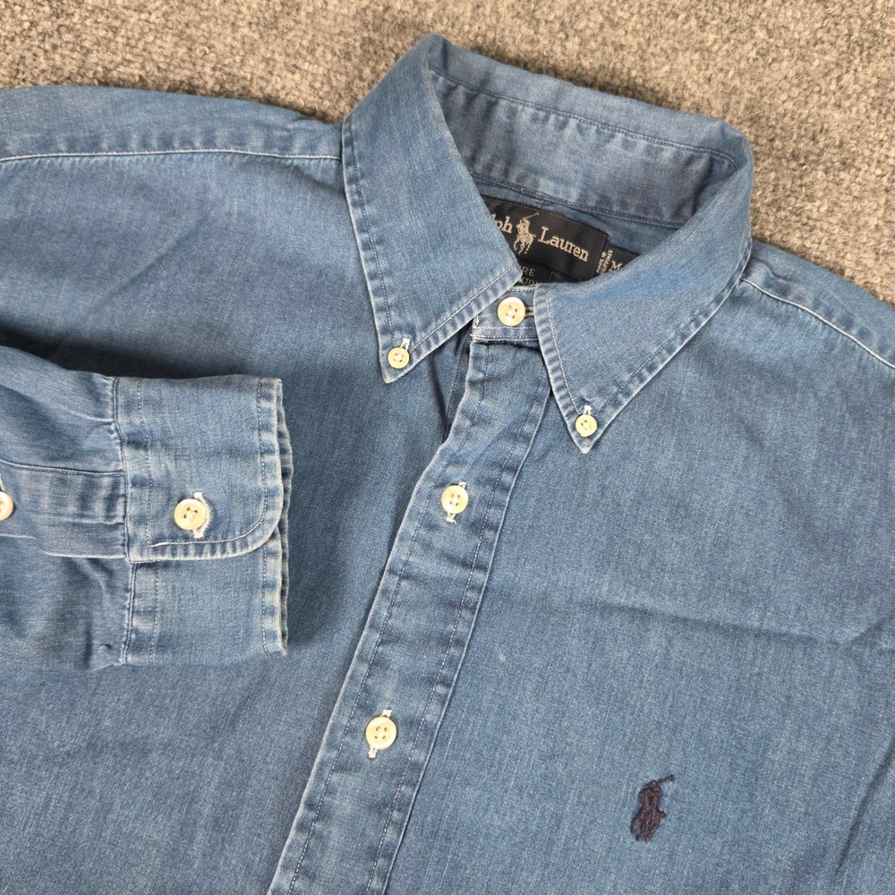 Ralph Lauren Denim Button Down Shirt Mens M Blue Blaire Long Sleeve Pony Logo